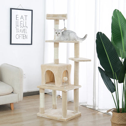 Pet Cat Tree House 7 Kinds House with Hanging Ball Cat Condo Climbing Frame Furniture Scratchers Post for Kitten Cat Playing Toy